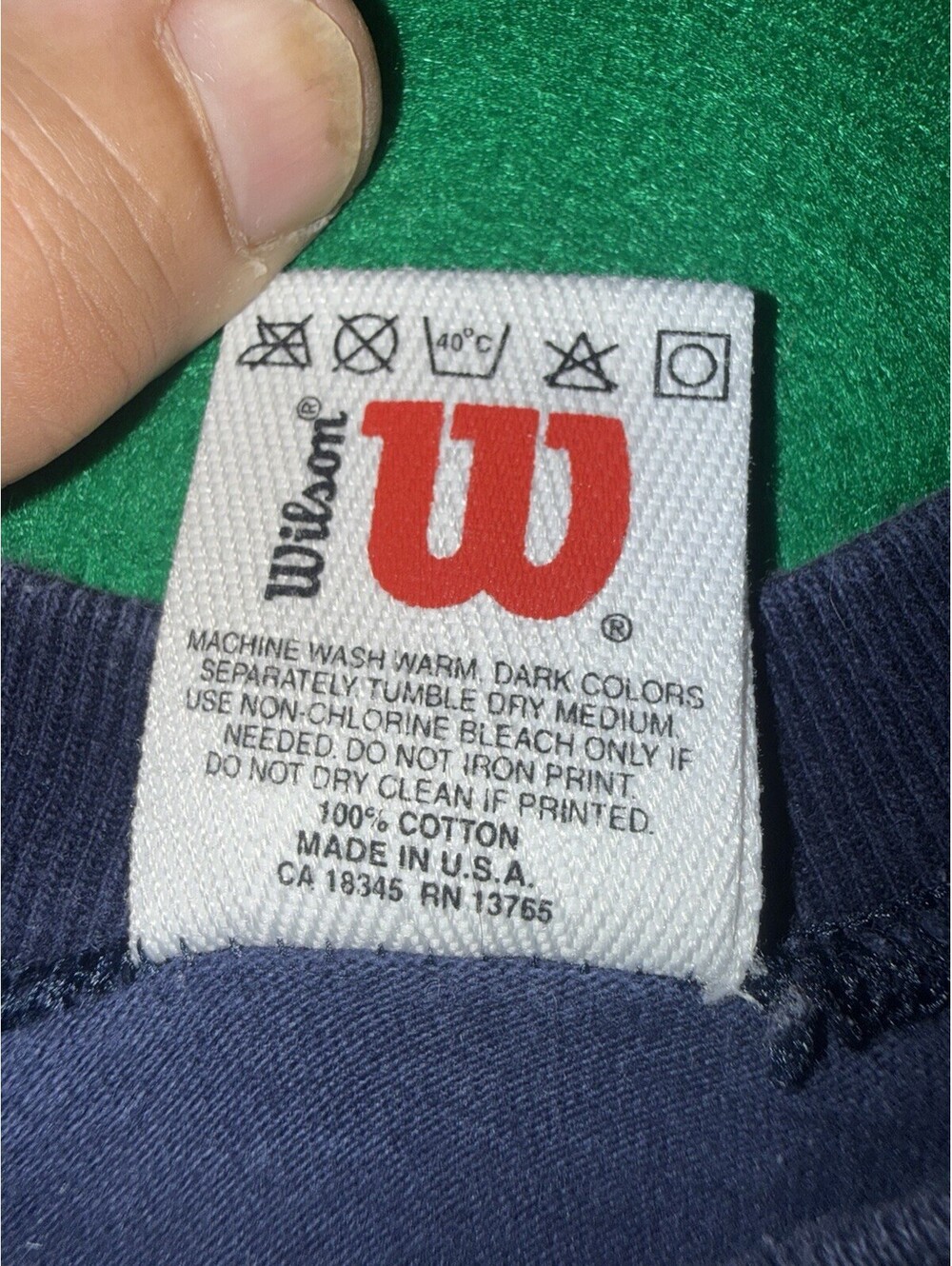 Vintage 80s 90s Wilson Athleticwear T Shirt Spellout Navy Blue Made in USA Large - Picture 4 of 16
